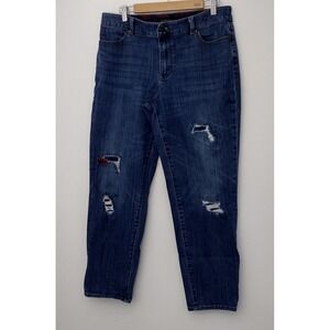 Talbots Jeans Women's Size 14 Boyfriend Flannel Plaid Patches Pockets Pre-owned